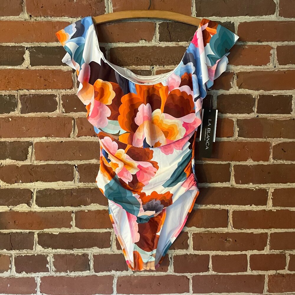 La Blanca Off the Shoulder One-Piece Swimsuit in Floral, NWT, size 6